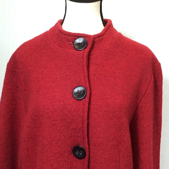 Vintage Ruby Rd Womens 100% Wool Pea Coat Size L Red Button Up Swing Jacket Twee - Picture 7 of 16